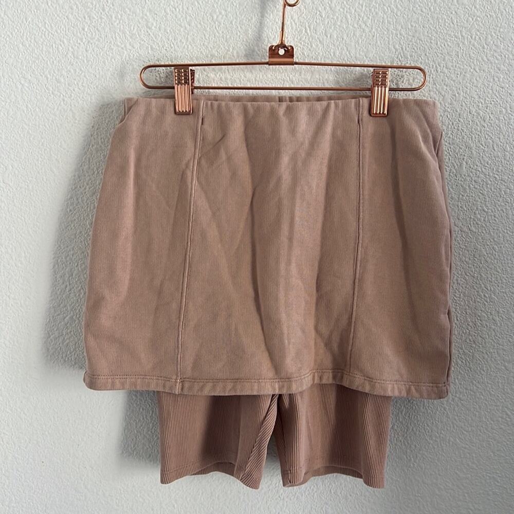 Zara High Waist Skort Terry Skirt Ribbed Biker Shorts Mauve Cotton Medium